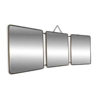 Vintage 1950s triptych mirror barber hairdresser brick - 27 x 67 cm