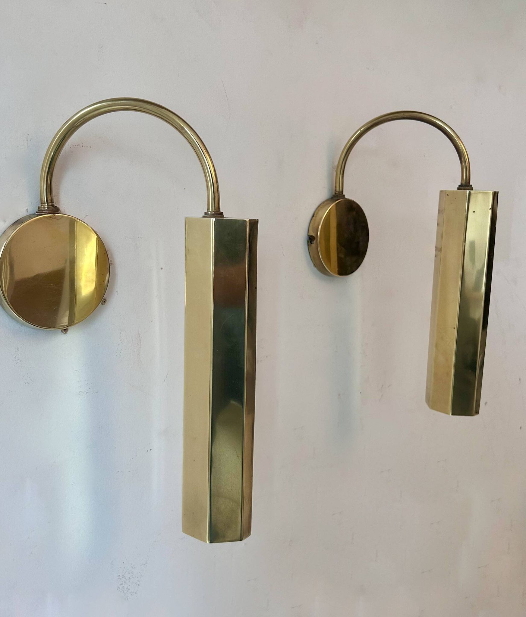 Pair of vintage adjustable wall lights, solid brass, France 1970