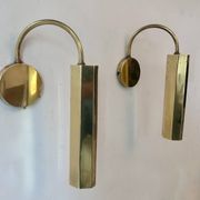 Pair of vintage adjustable wall lights, solid brass, France 1970