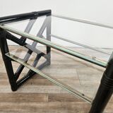 Black lacquered wicker coffee table with two glass tops
