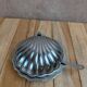 Vintage shell butter dish in silver-plated metal and blue glass – complete