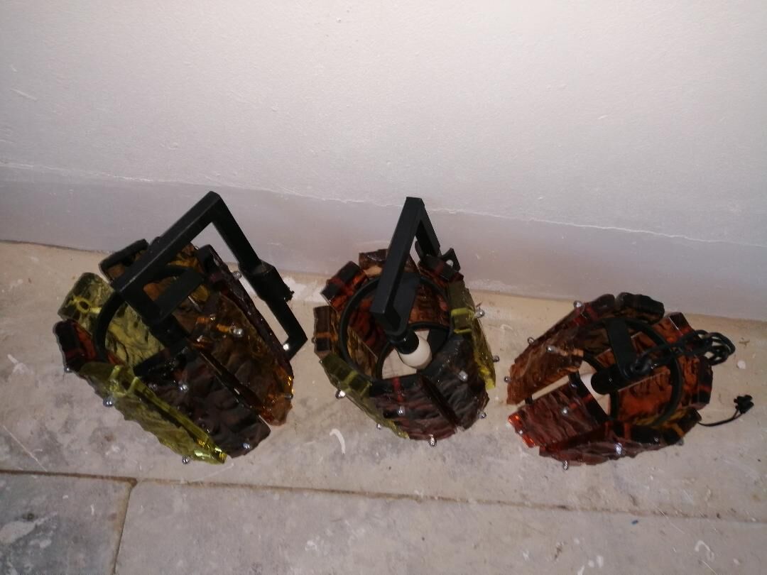 Pair of brutalist wall lamps and hanging lamps