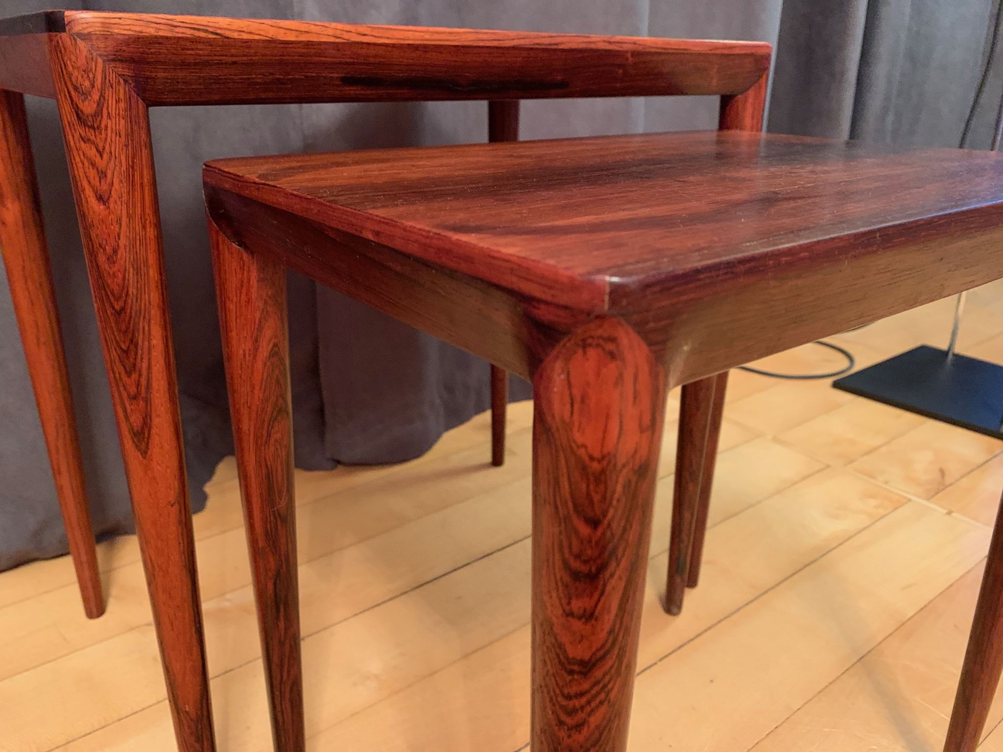 Pair of rosewood tables 64 B, designed by Erik Riisager Hansen, Haslev Møbelsnedkeri, Denmark, 196