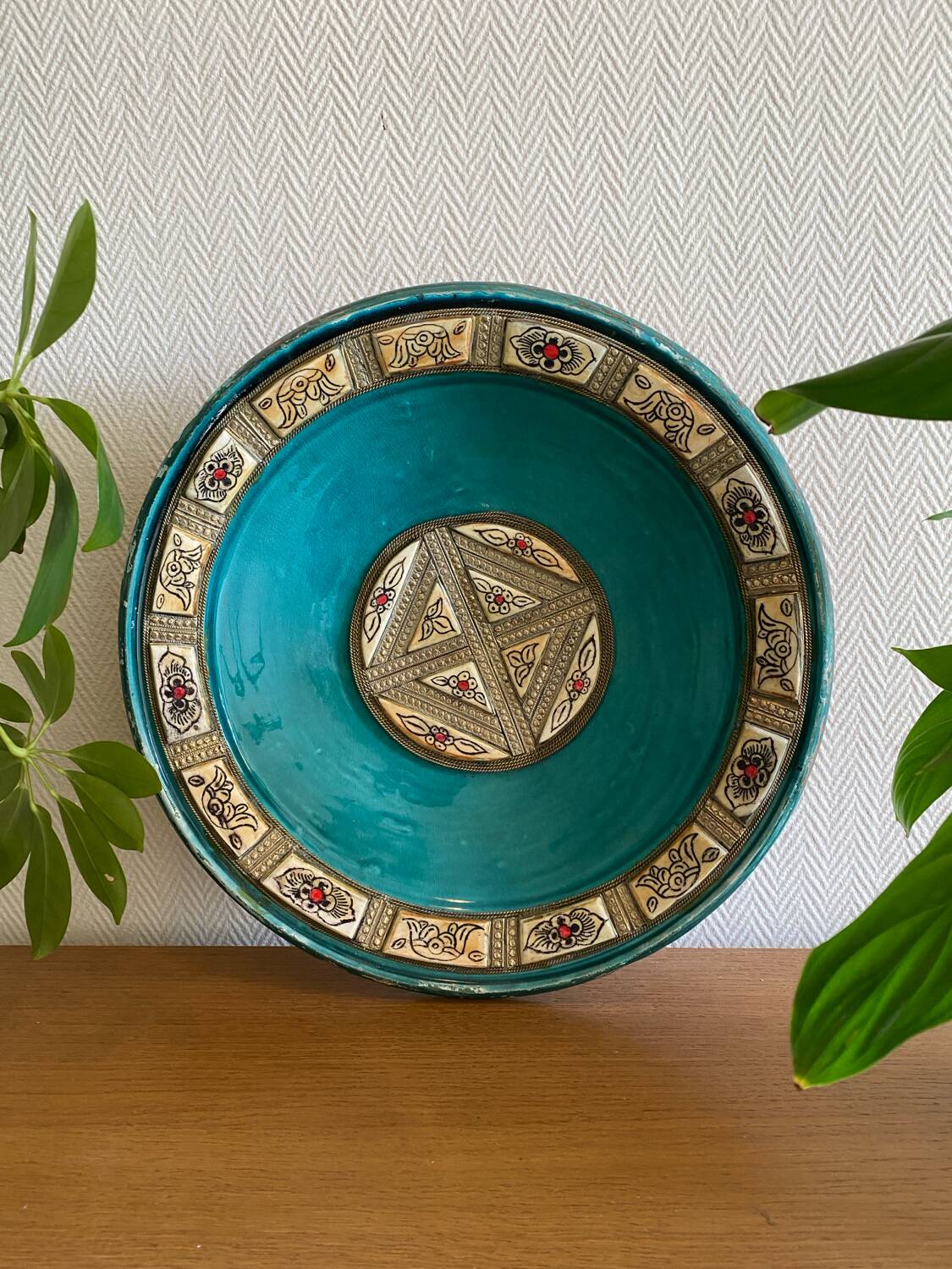 Large turquoise Moroccan dish