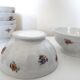Set of 6 ribbed bowls and floral motifs