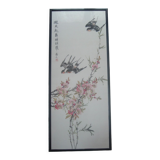 Framed chinese painting on silk, swallows flying on cherry blossoms, south china xx°