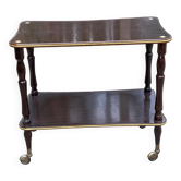 Vintage rosewood serving trolley with double gold tray on wheels
