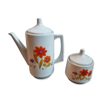 Cafetière et pot à sucre, porcelaine  l'hirondelle de 1980