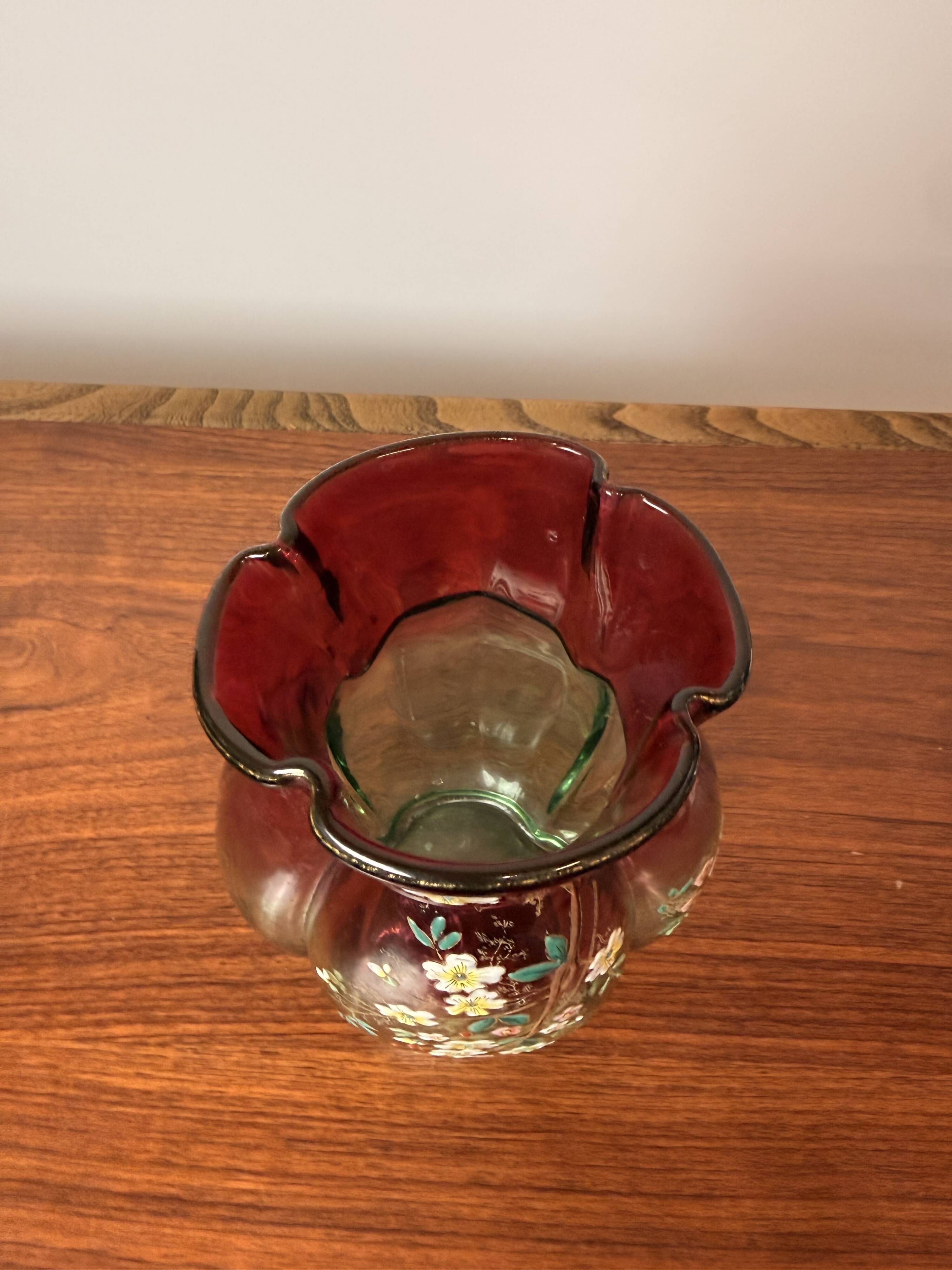 Antique Legras Rubina vase – Floral enamelled glass – Art Nouveau