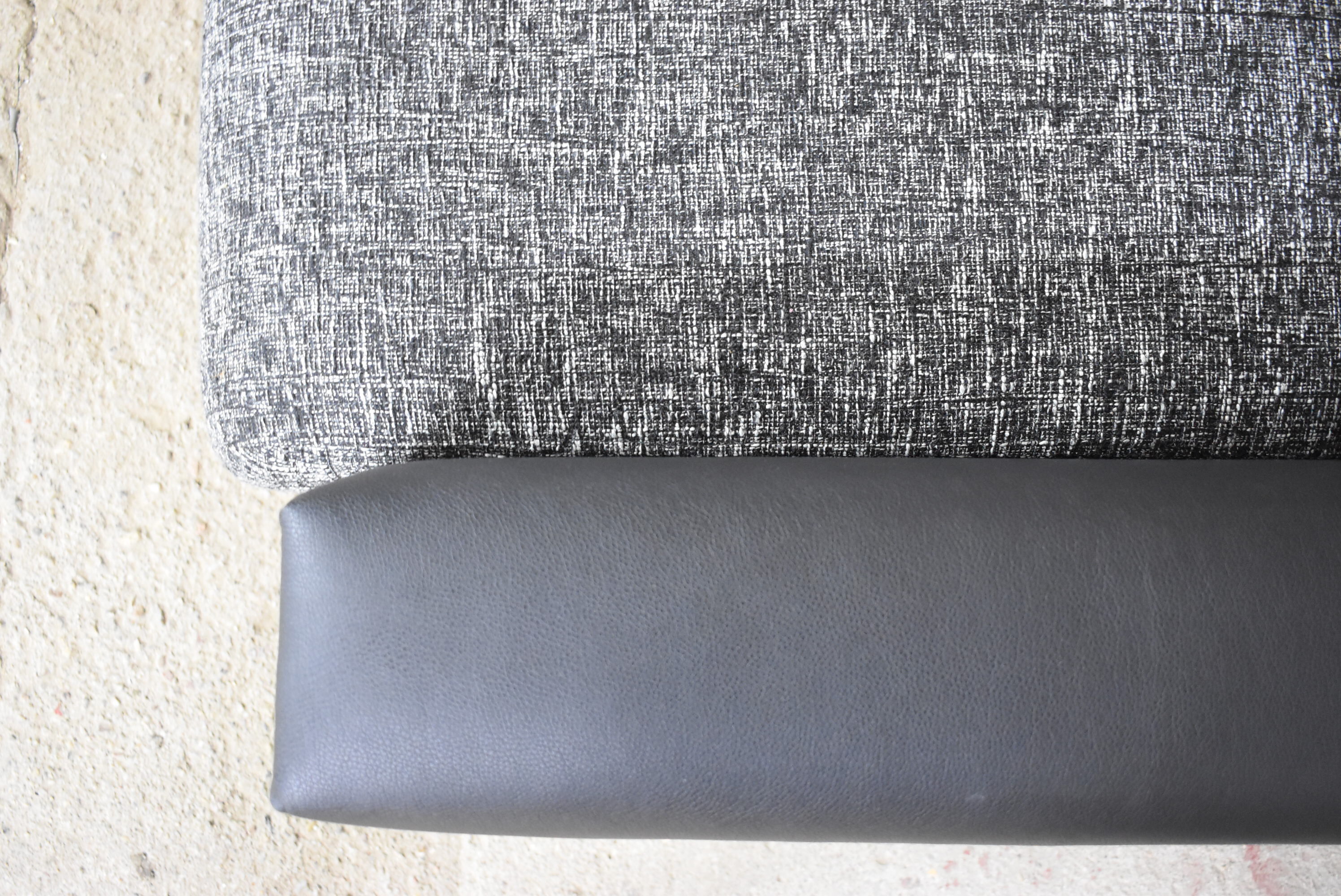 Restored couch, 60s, black and white fabric, black leather
