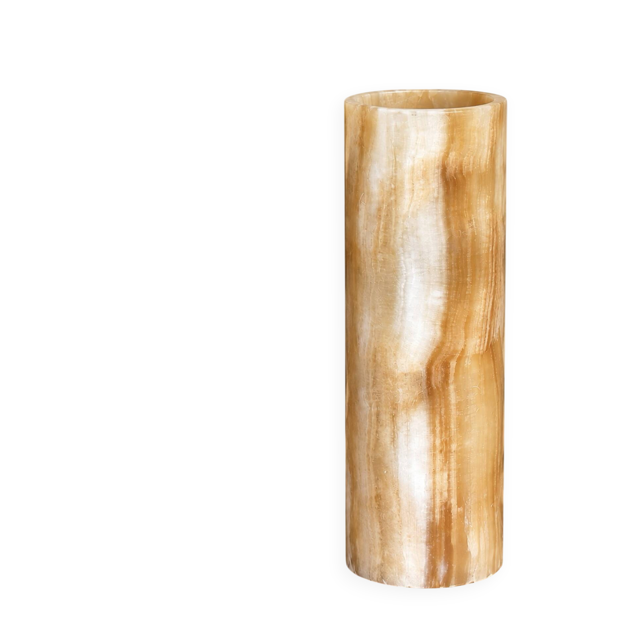 Vintage cylindrical vase in onyx – Veined natural stone