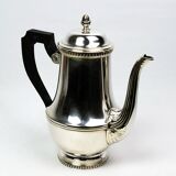 Silver-plated metal coffee pot Ercuis — decorated with bead friezes, ebony handle.