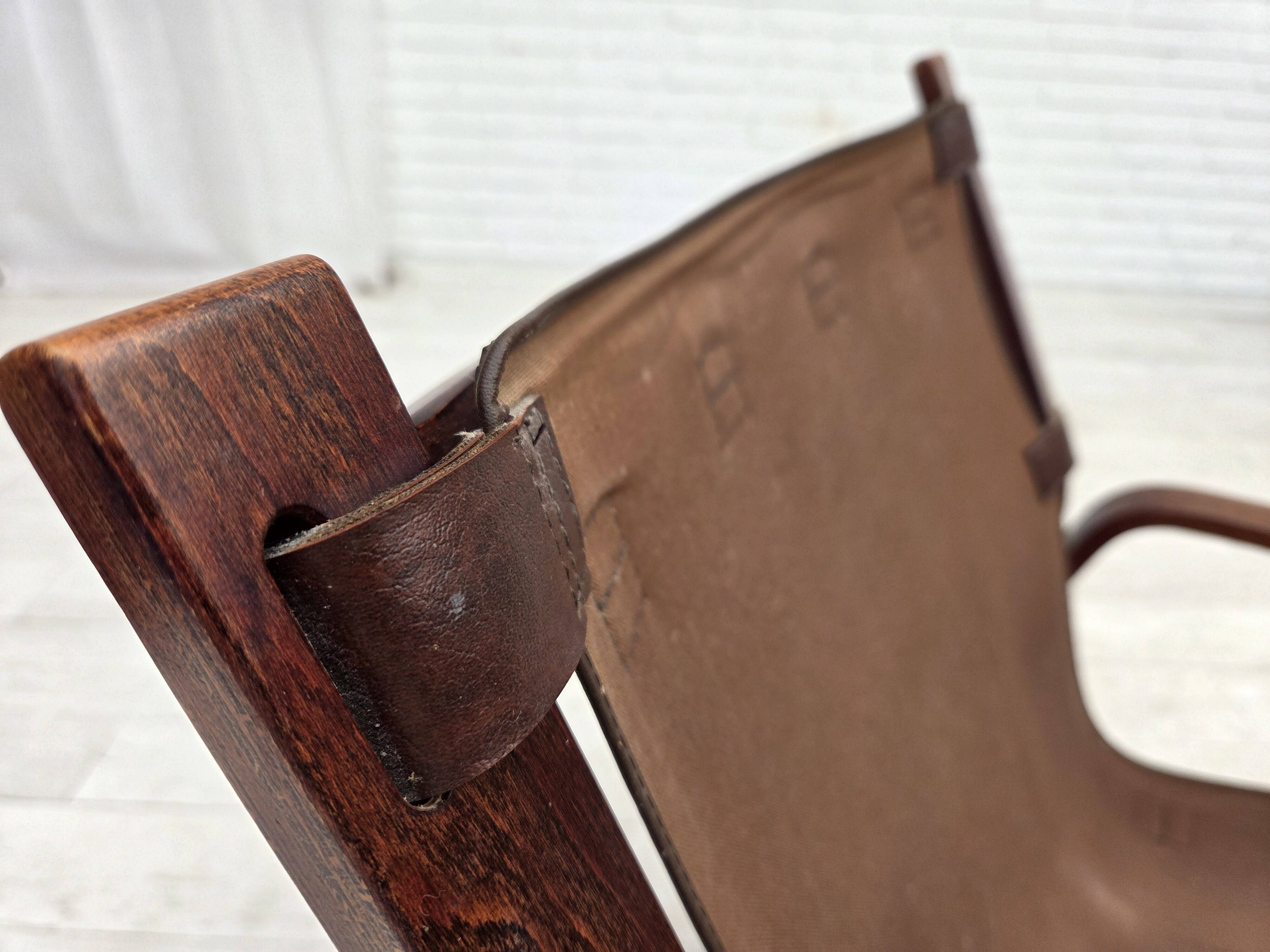 1970s, Norwegian lounge chair, brown furniture leather.
