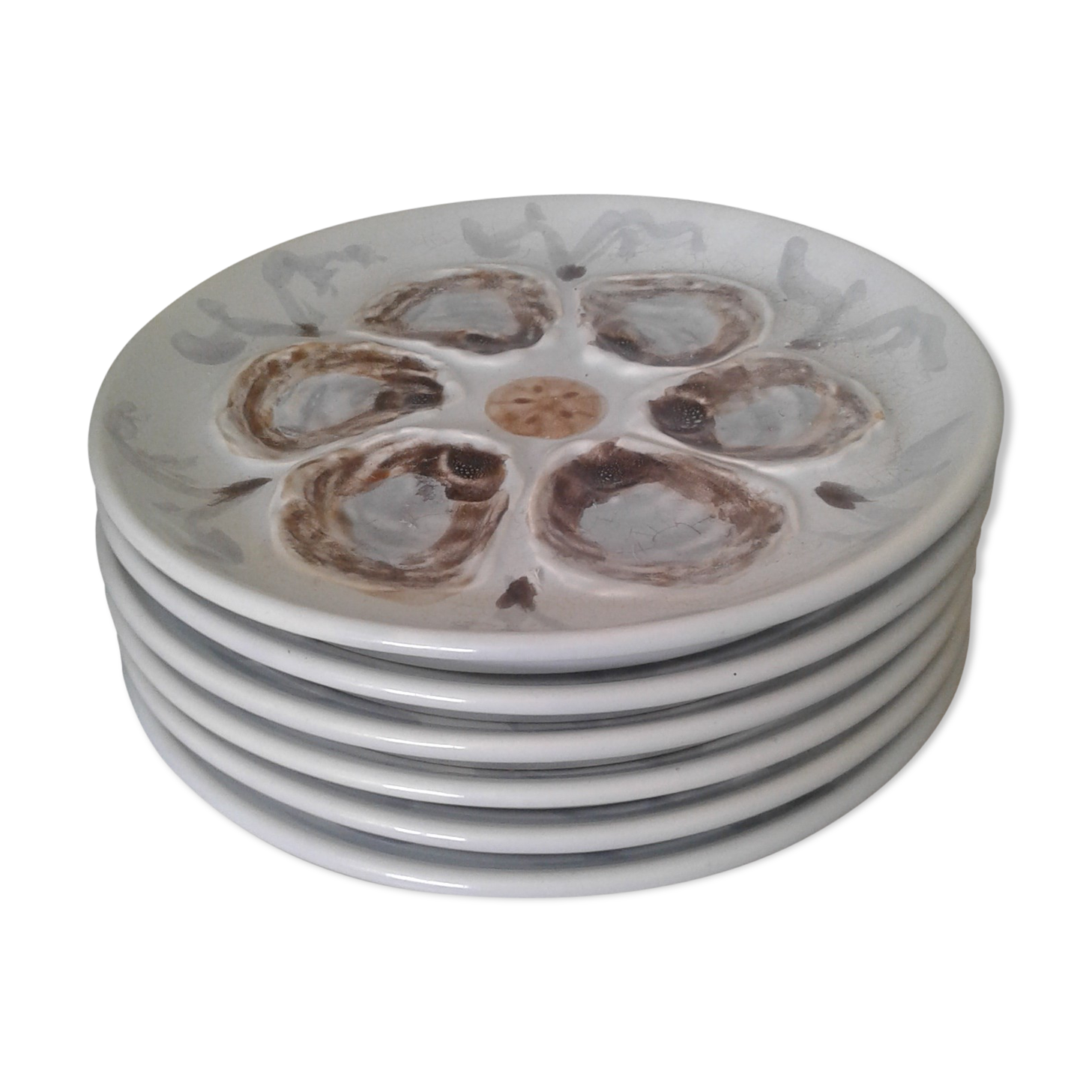 6 plates of oysters faience of Saint Amand