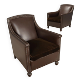Fauteuils anciens en cuir et velours à clous, Italie, XXe siècle