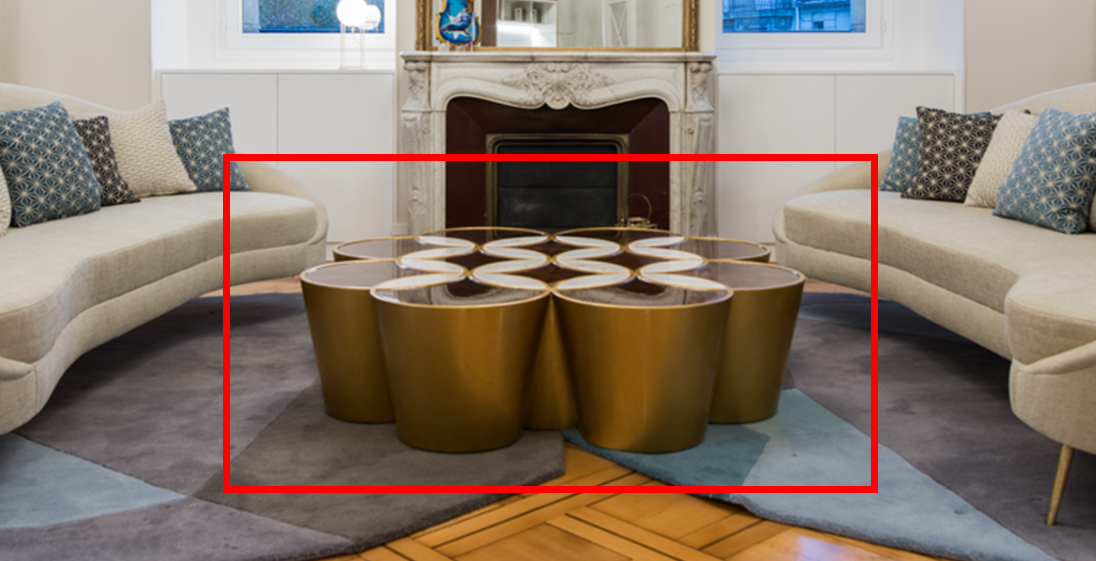 Sublime Ethnos coffee table - walnut root, marble, gold leaf finish and varnish