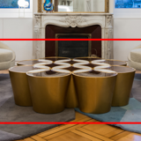 Sublime Ethnos coffee table - walnut root, marble, gold leaf finish and varnish