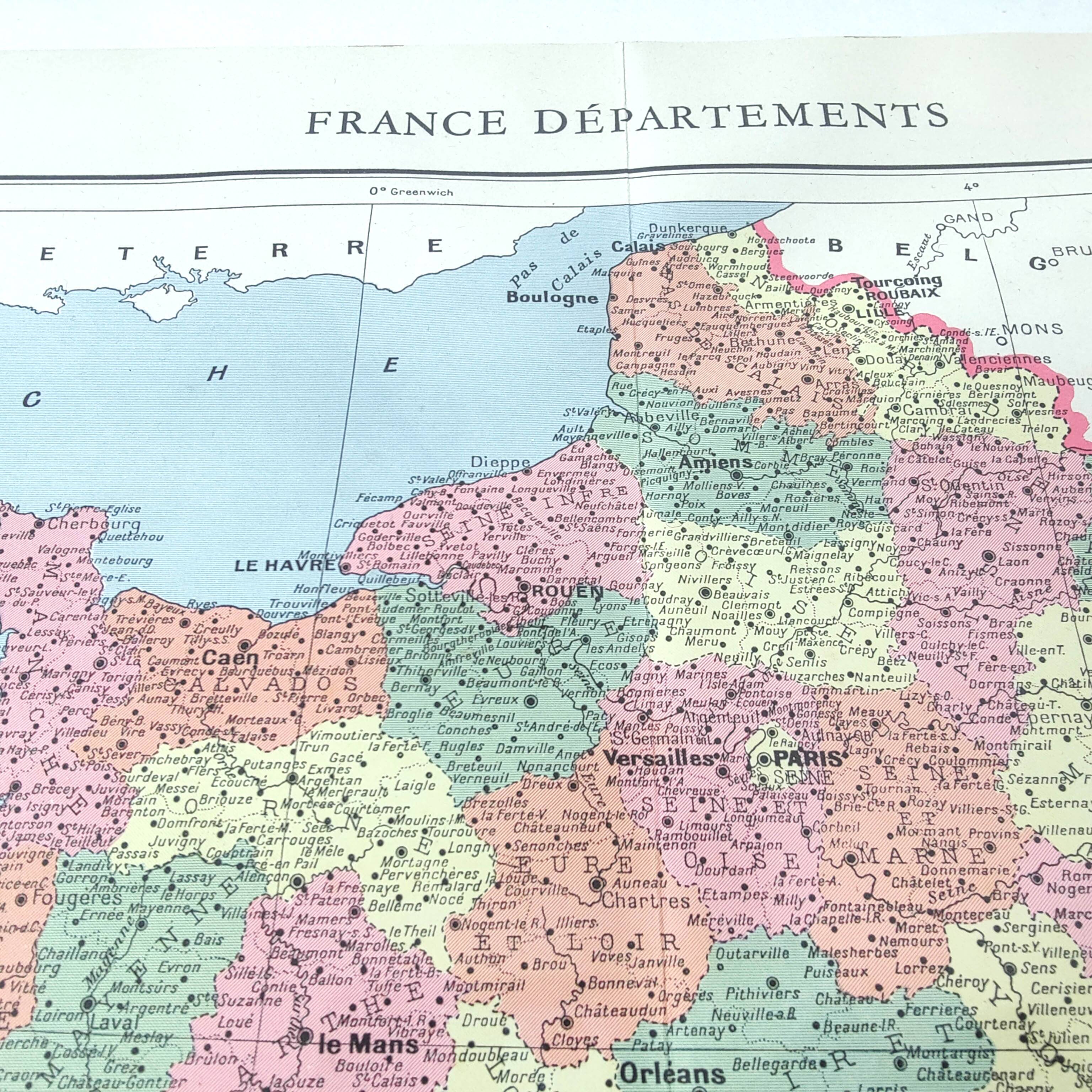 Old map of France and its departments in 1950 43x43cm