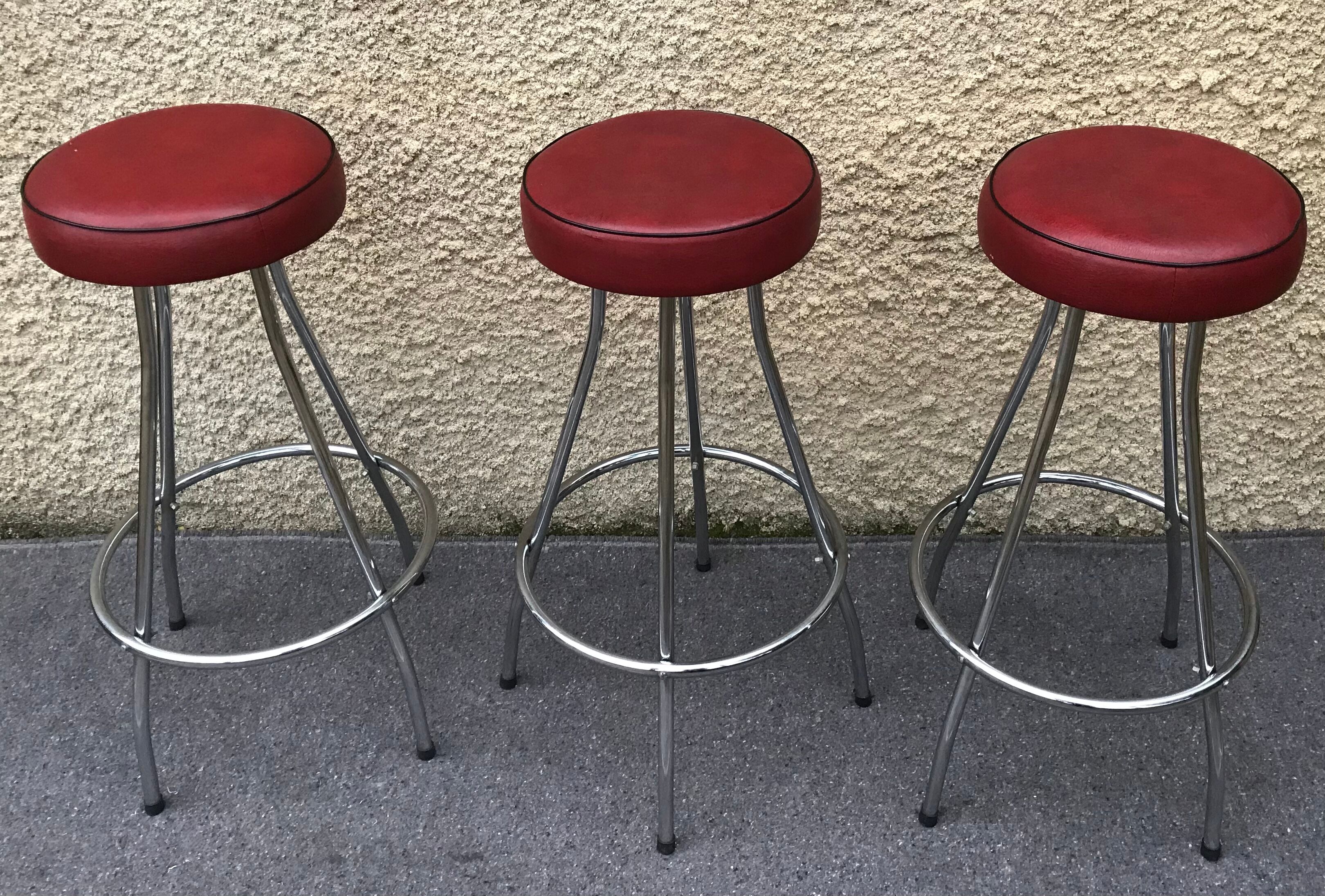 Set of 3 vintage bar stools 1960-1980
