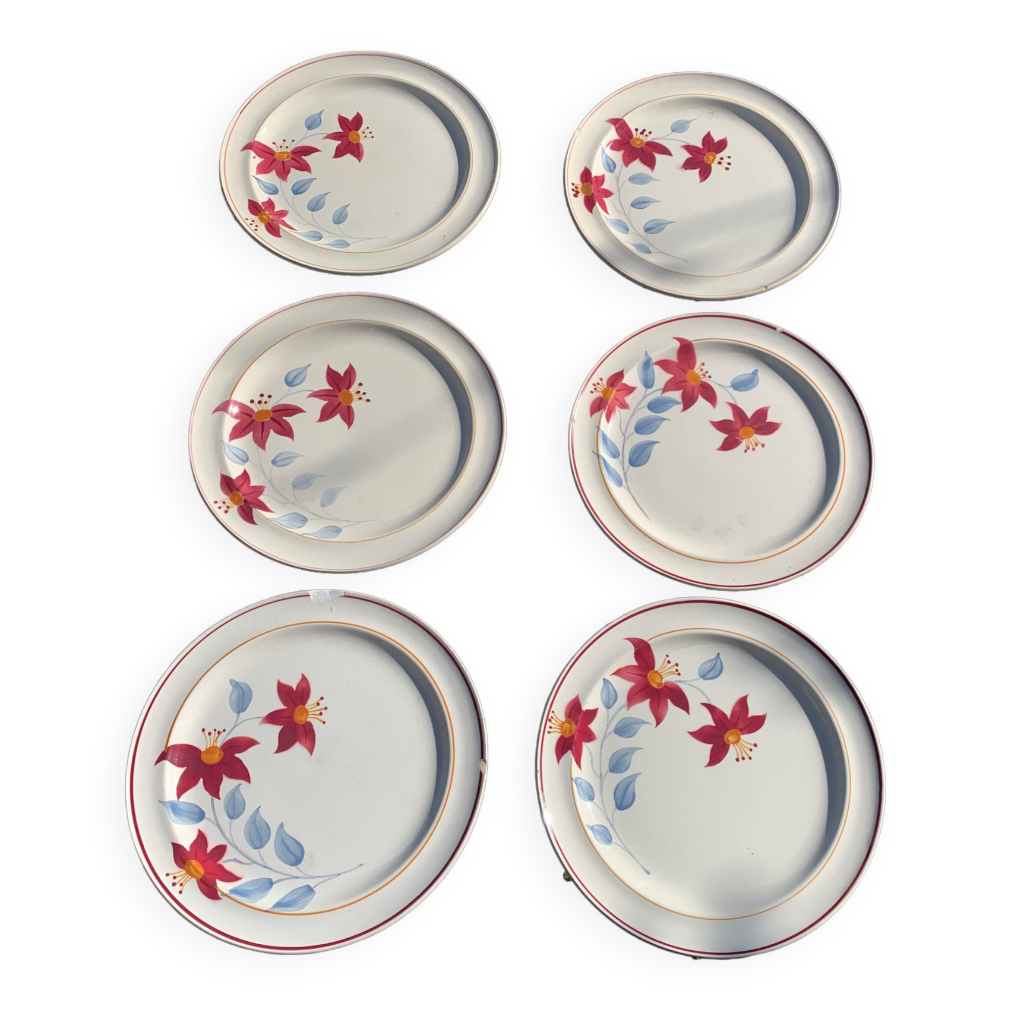 6 earthenware plates Sylvie Hamage Moulin des Loups Nord vintage model