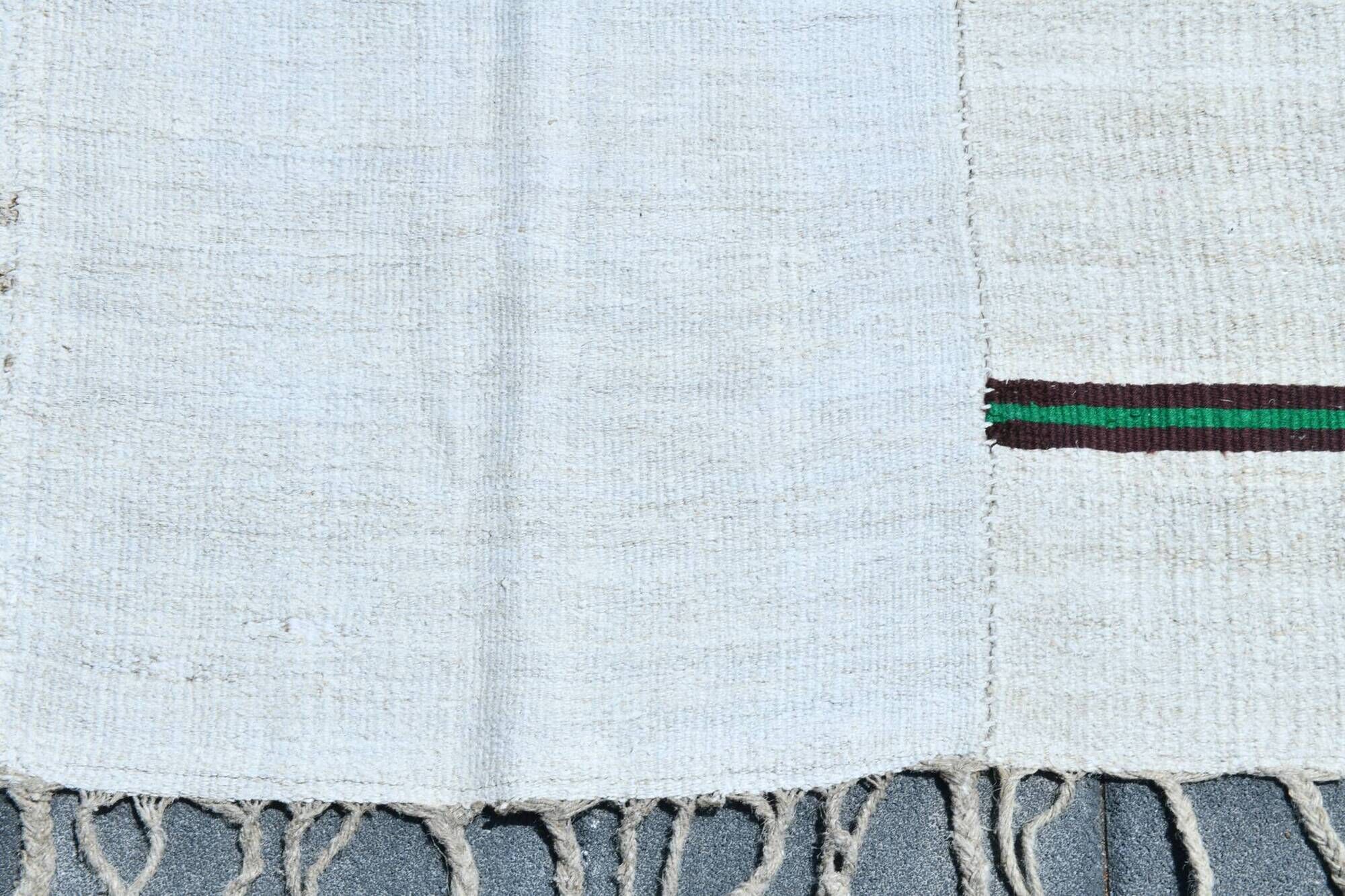 Turkish Vintage Minimalit Striped Kilim Rug, Handmade Oushak Wool Carpet