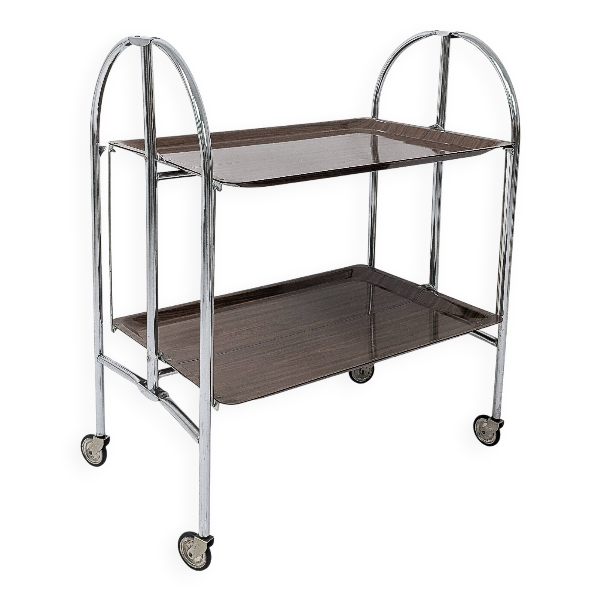 Chariot de service Dinette pliable Gerlinol Chariot à thé Plateaux Gain de place Chrome Mid Century
