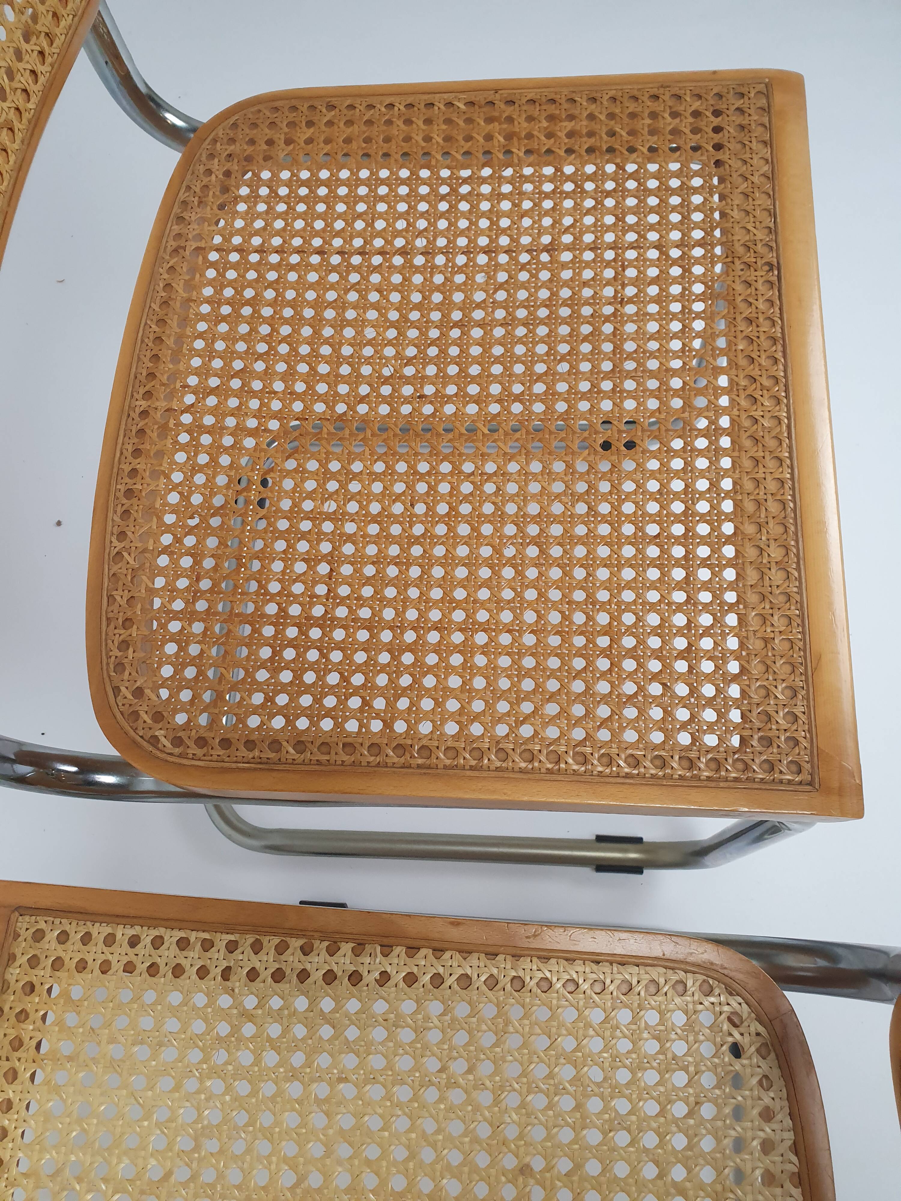 Set of 4 tubular frame and cane dining chairs by Marcel Breuer, 1970s