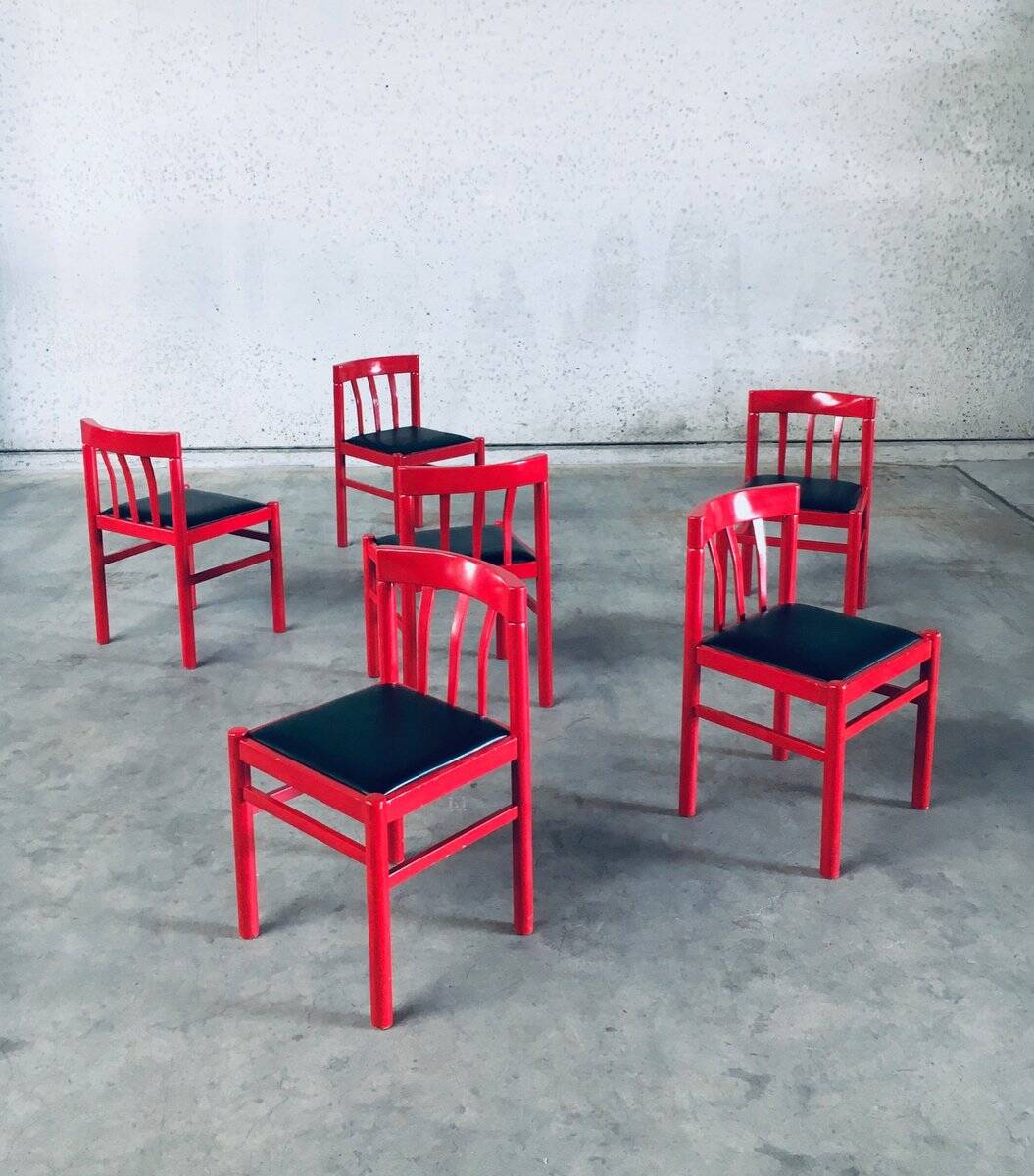 Mid-Century Modern Design Red Dining Chair Set, Belgium, 1960s, Set of 6