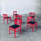 Mid-Century Modern Design Red Dining Chair Set, Belgium, 1960s, Set of 6