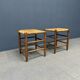 Set of Dutch beechwood stools with rush seat