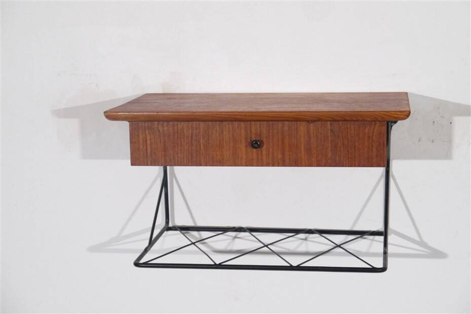 Pair of vintage Scandinavian hanging bedside tables 1960