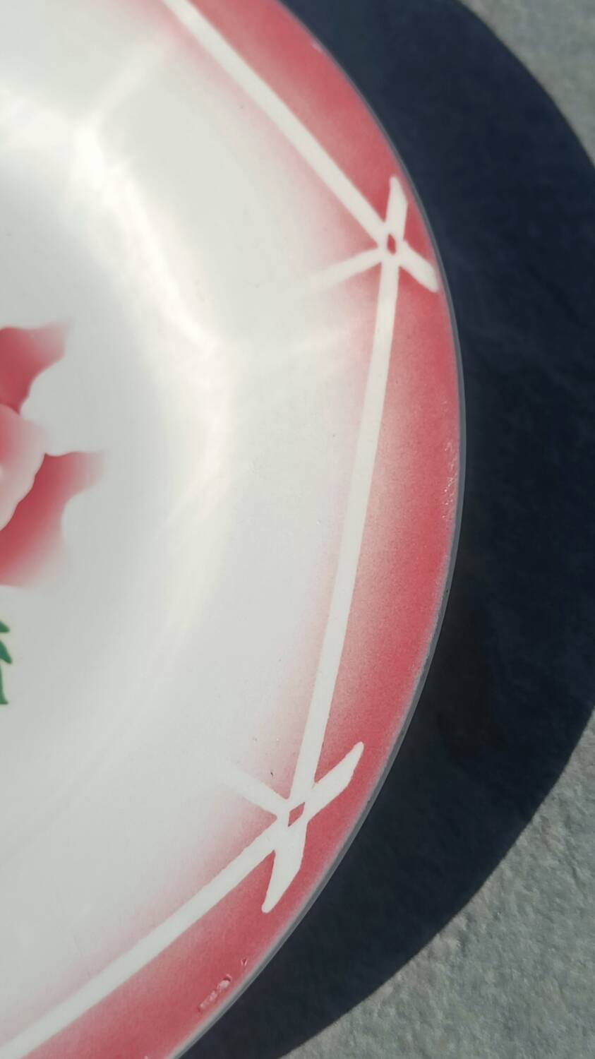 flat plates Digoin Sarreguemines Cibon – red roses decoration – vai