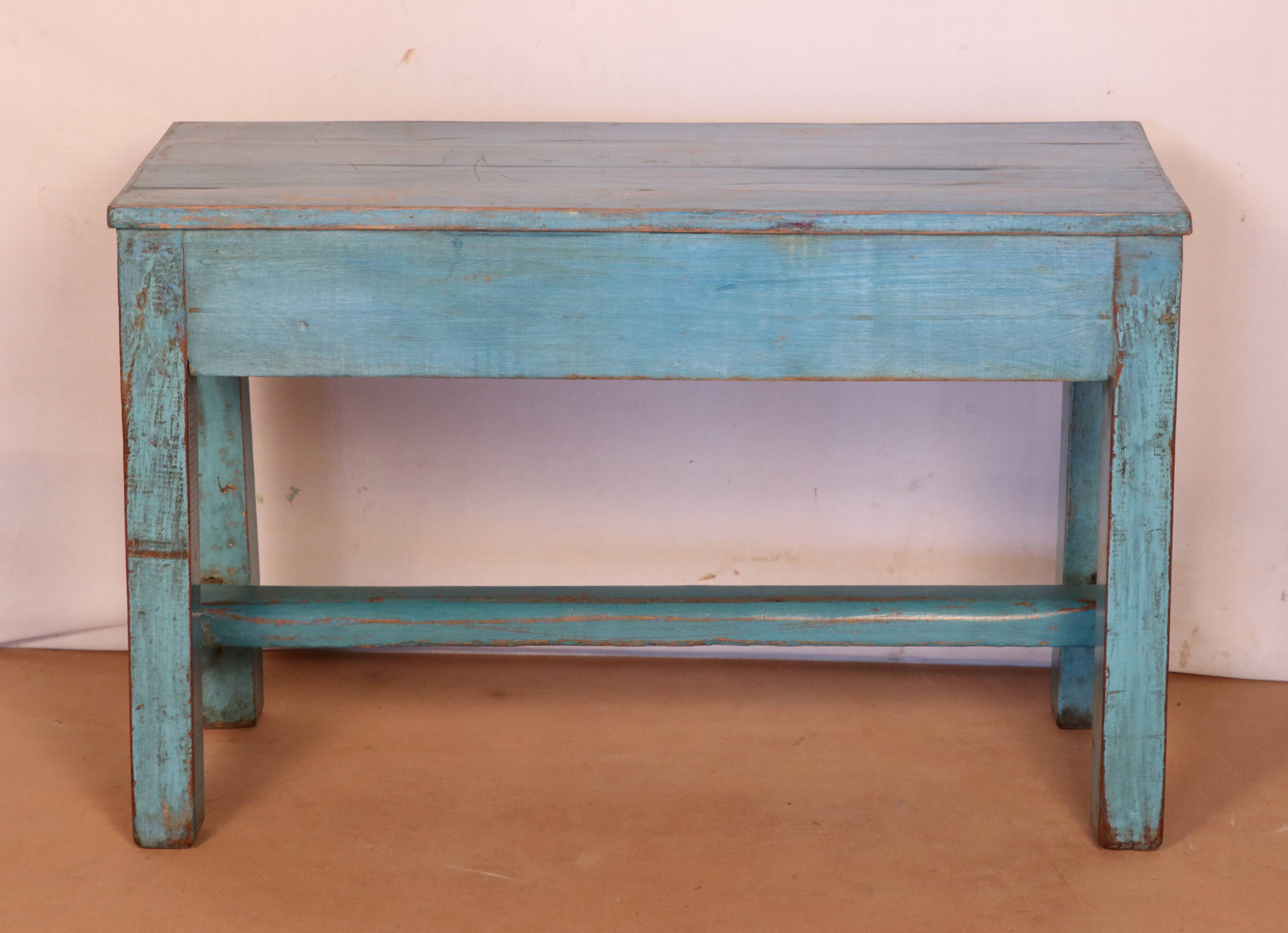 Former Burmese teak bench original blue patina