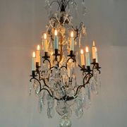 Black patinated bronze cage chandelier decorated with cut crystal pendants circa 1900