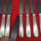 Set of 14 silver metal knives Christofle stainless steel blade model Touraine crown Vicomte