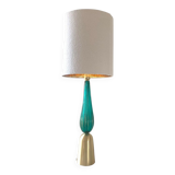 Lampe de table en verre de murano en laiton doré brossé vert-mer
