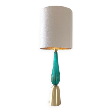 Green-sea brushed gold brass murano glass table lamp
