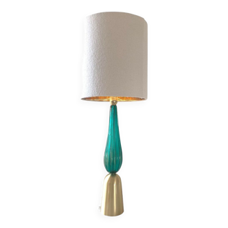 Green-sea brushed gold brass murano glass table lamp