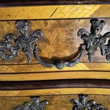 "Louis XIV" style commode with green Alpine marble and walnut burl.