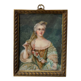 19th-century miniature depicting an 18th-century woman, bronze frame