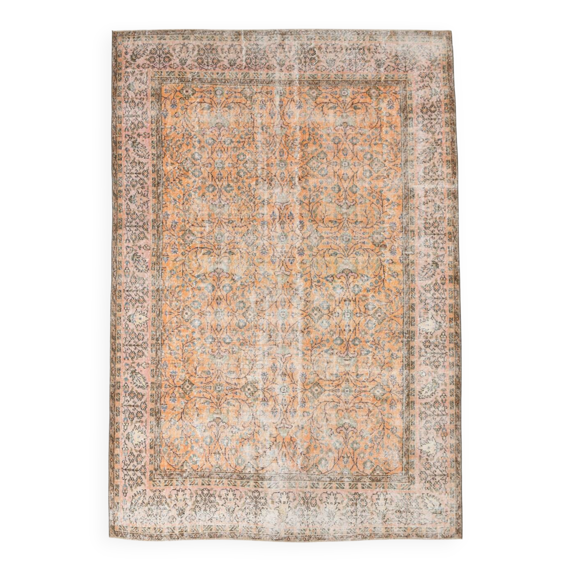 7x10 Pumpink Orange Large Vintage Rug 204x296Cm