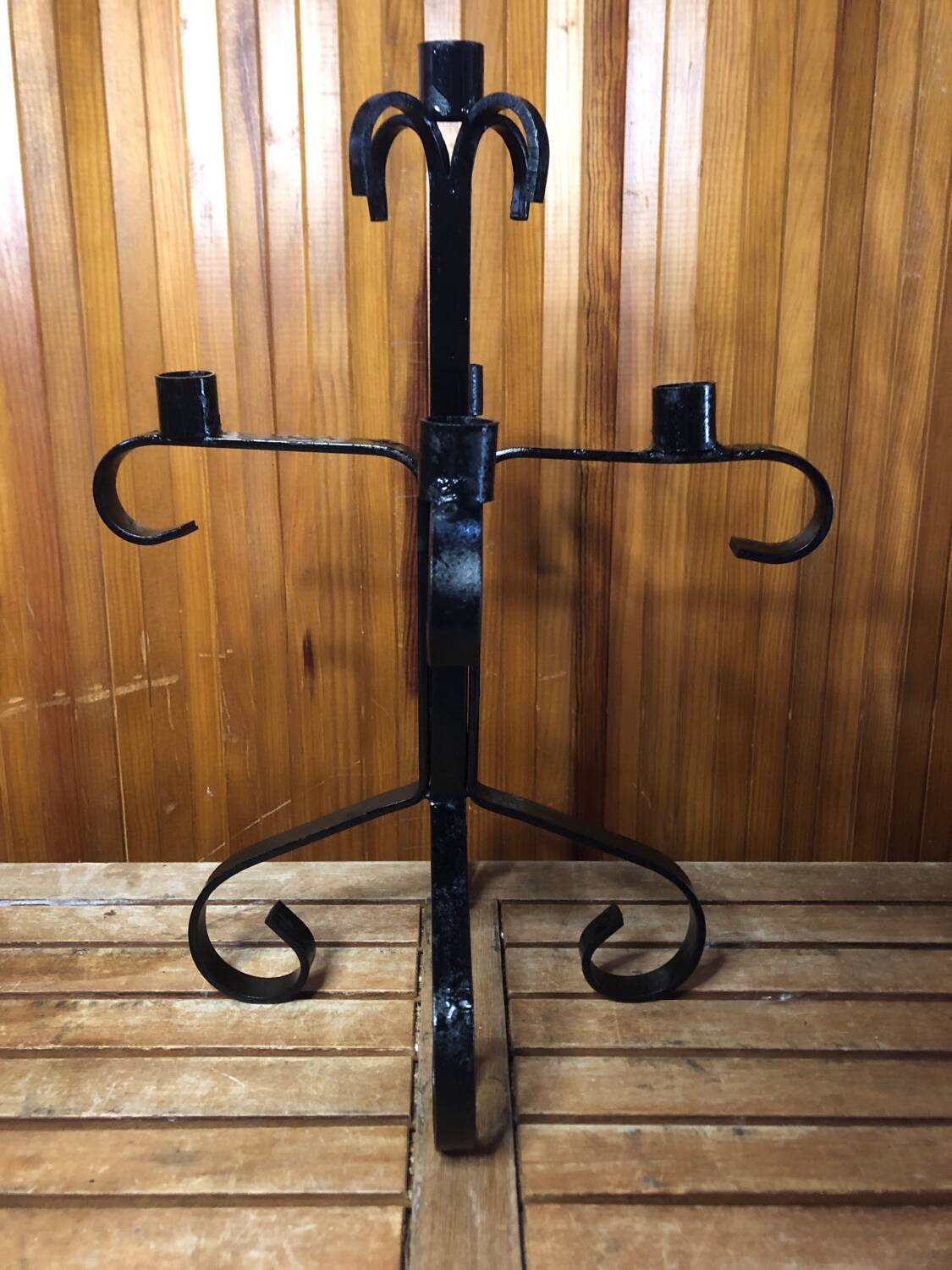 Old candlestick 5 lights candle holders black wrought iron vintage #a577