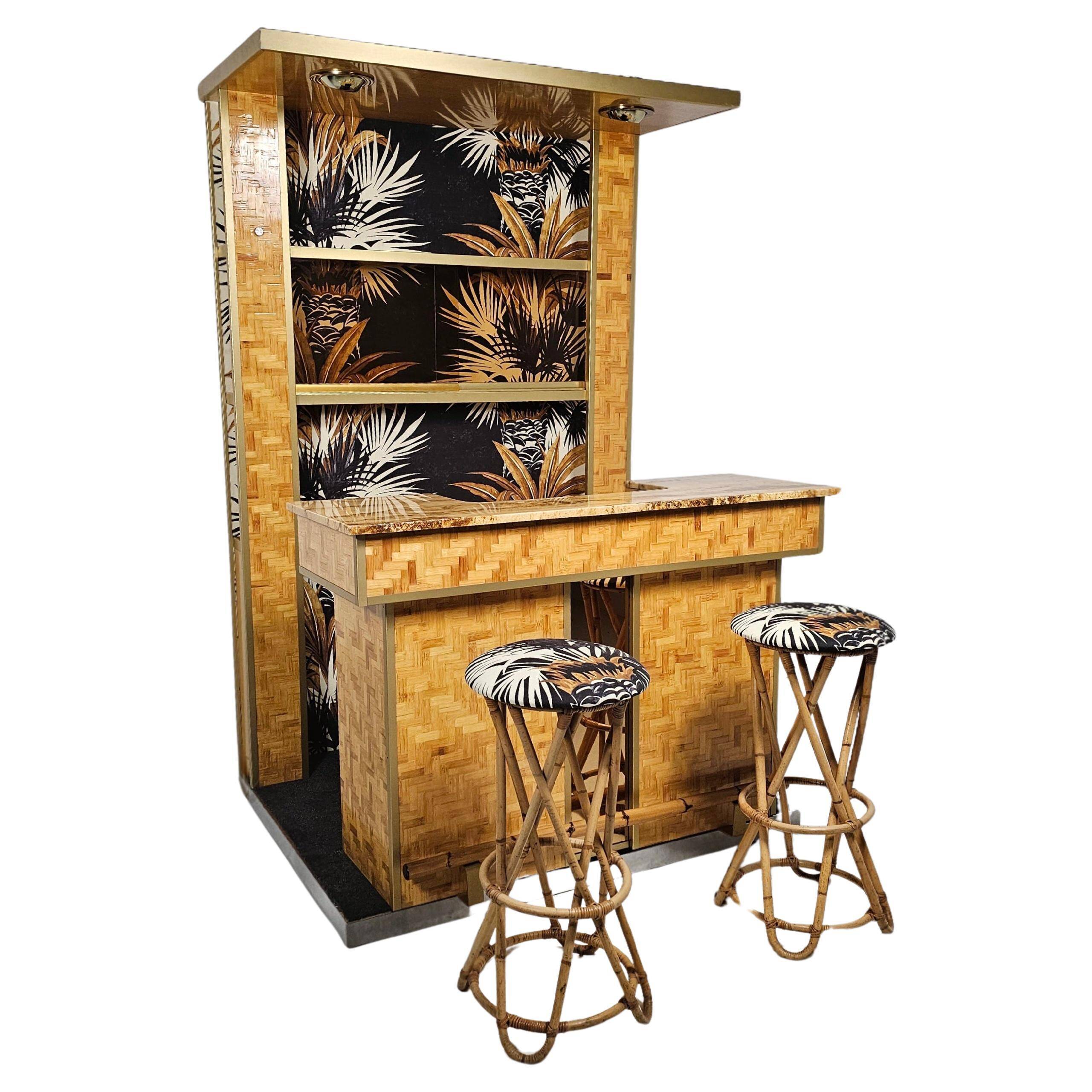 Bar with pressed bamboo stools, Italy, 1970