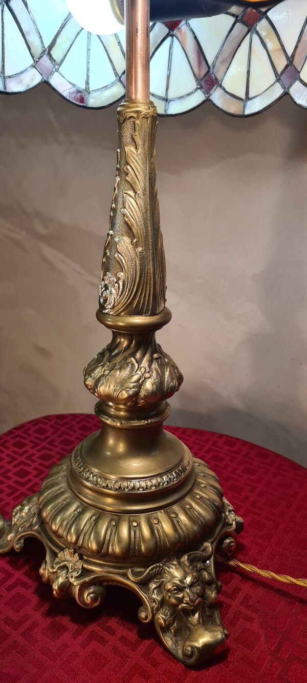 Lampe ancienne restaurer bronze massif 52x30 abat jour style tiffany