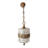 Glass and brass pendant light from the 70s