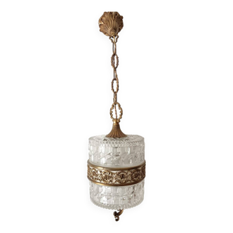 Glass and brass pendant light from the 70s
