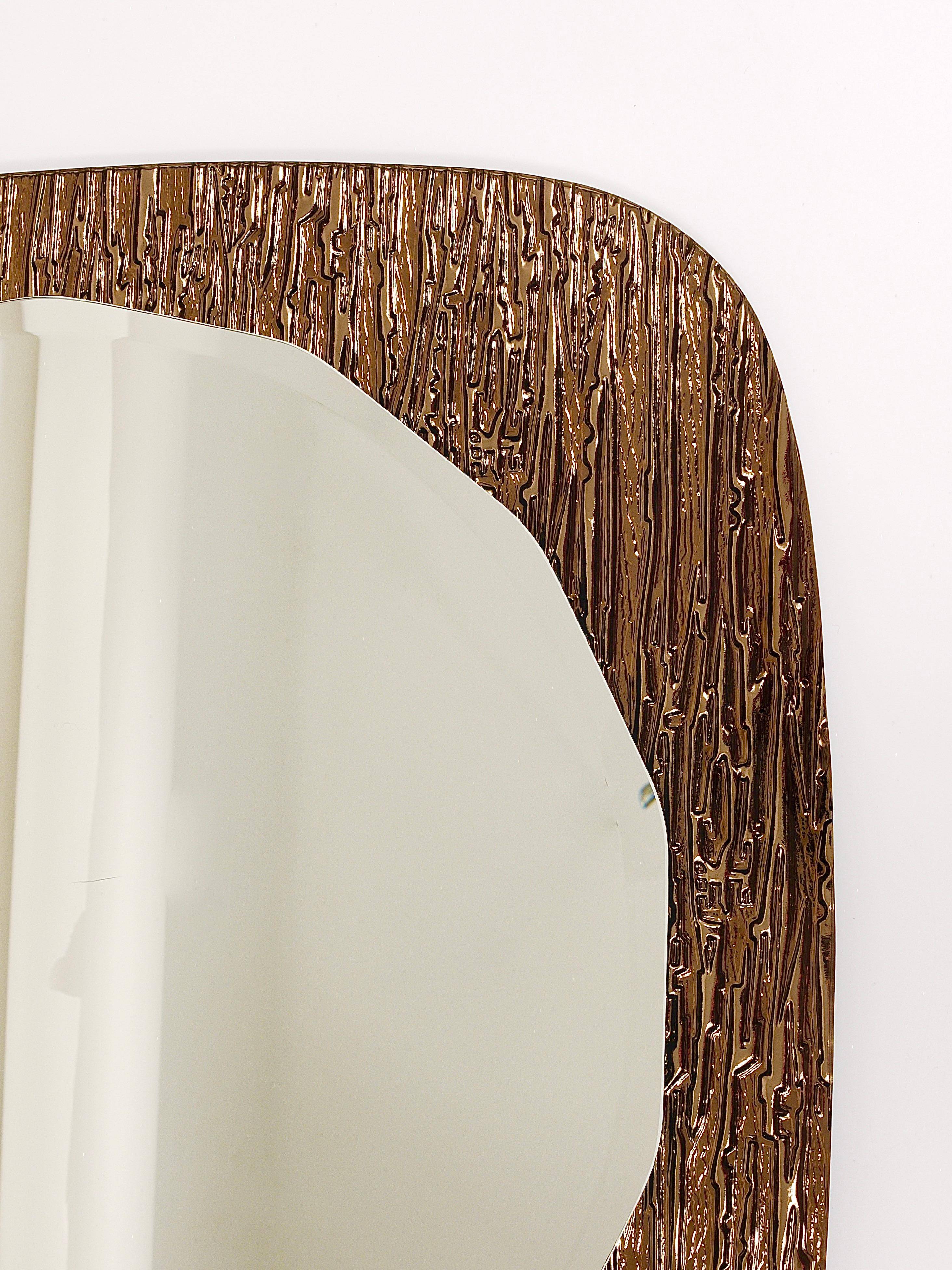 Crystal Art Sculpted Textured Wall Mirror Gold Bronze Mid-Century, Italy, 1960s