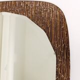 Crystal Art Sculpted Textured Wall Mirror Gold Bronze Mid-Century, Italy, 1960s