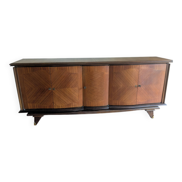 Enfilade-Buffet Vintage Louis XVI Modernisé. Marqueterie en Chevrons