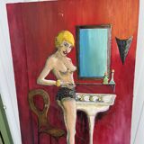 Tableau Femme dans la Salle de Bain - Signé Danon, Style Art Déco